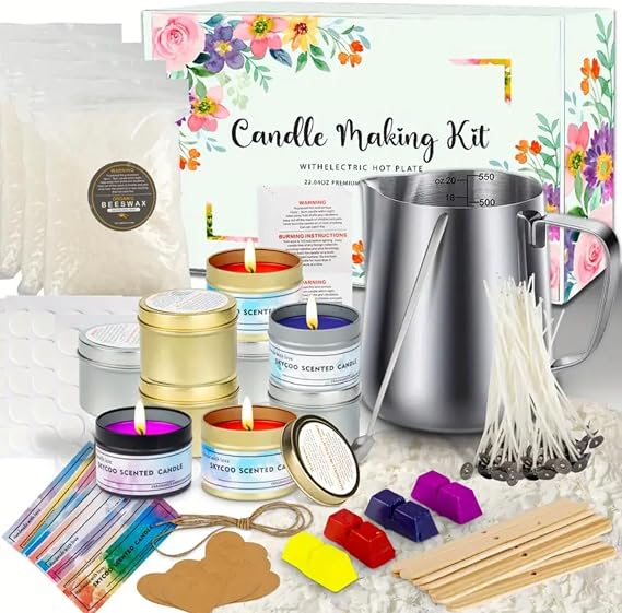 Complete Candle Making Kits for Adults Beginners, DIY Candle Making Supplies Include Beeswax, Wicks, Wicks Sticker, Candle Tins - Arts & Crafts Kits