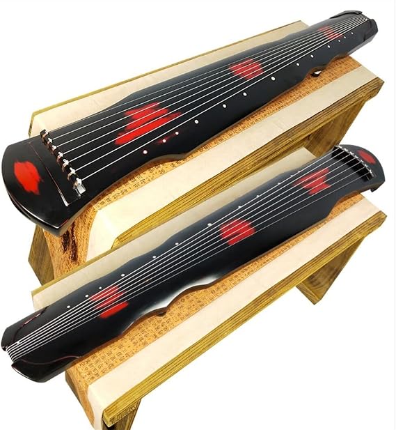 FLFL Chinese Zither Chinese Fuxi Guqin 7 Strings Cinnabar Color Old Paulownia Ancient Zither for Beginner Practice Guqin Handmade