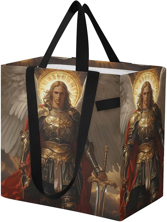 Wing White Archangel Large Canvas Grocery Tote Bag Stylish Foldable Reusable Shoulder Bags for Shopping Camping Picnic 32L