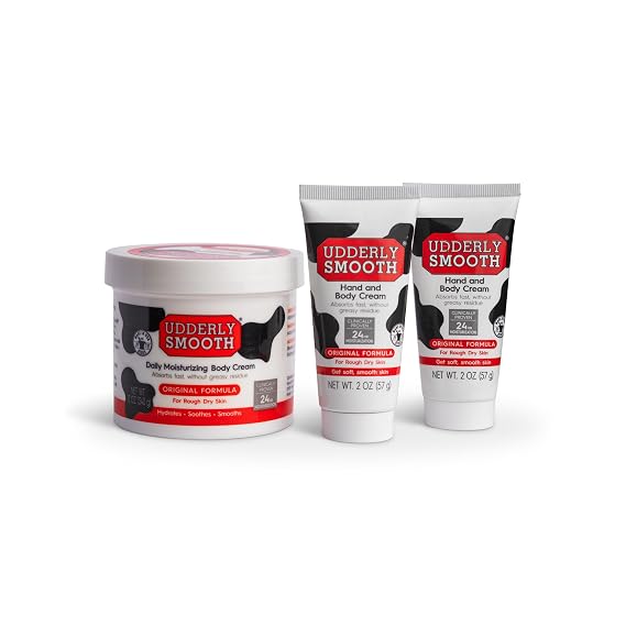 Udderly Smooth Hand (2 Oz) & Body Cream (12 Oz) Bundle, Daily Moisturizer to Hydrate Dry or Rough Skin, Dermatologist Tested, 3 Items Total
