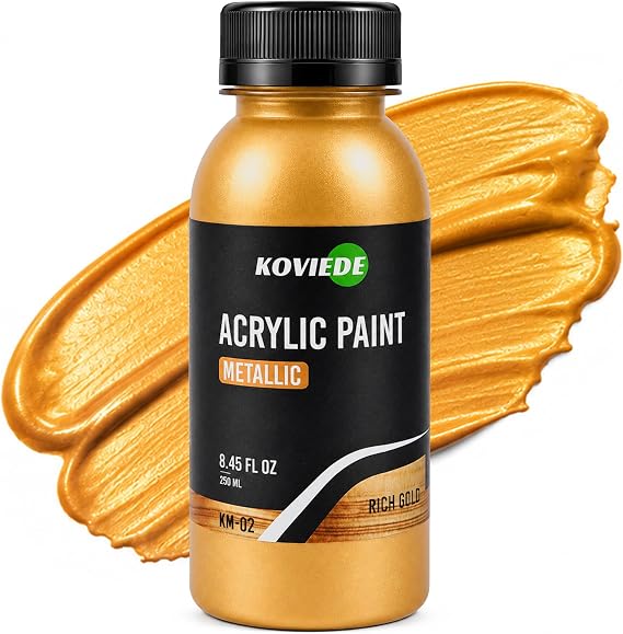 Metallic Gold Acrylic Paint - 8.45fl oz/250ml Rich Gold Paint, Fast-Drying, Non-Fading Gold Leaf Paint for Metal, Wood, Fabric, Canvas and Furniture, Perfect for Artists, Crafters, and DIY Enthusiasts
