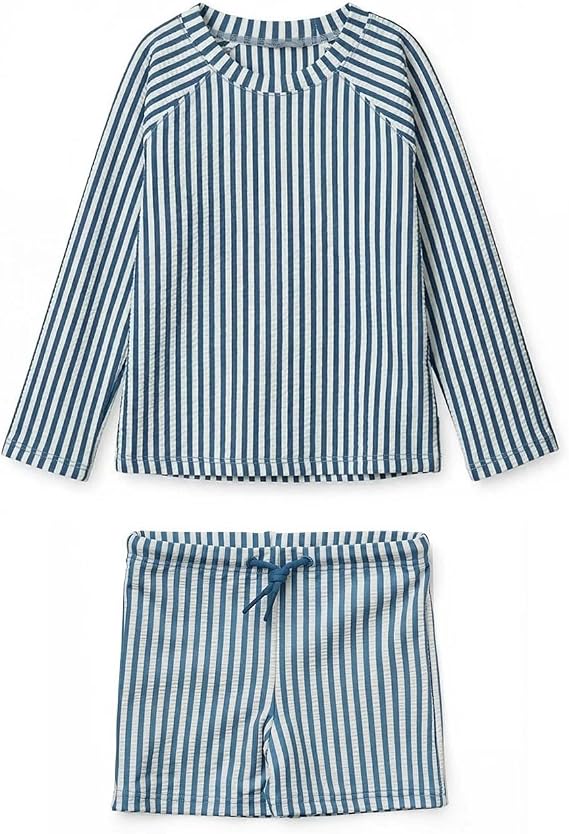 Toddler Boys Two Piece Swimsuit Rash Guard Set Long Sleeve Swim Shirt Swim Trunks& Shorts Bathing Suit
