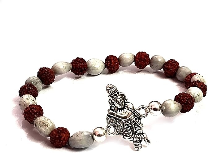 astroghar Natural Auspicious Vaijayanti Mala And Rudraksh Beads With Krishna Ji Charm Protection Bracelet For Men and Women, Standard, Others