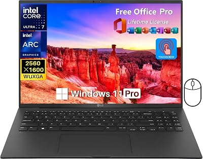 LG Gram 16 Business Laptop, 16 WQXGA Touchscreen, Intel Evo Edition Ultra 7-155H, 32 GB RAM, 2 TB SSD, Intel ARC GPU, Backlit KB, 4 Thunderbolt, Wi-Fi 6E, Windows 11 Pro, Office Lifetime