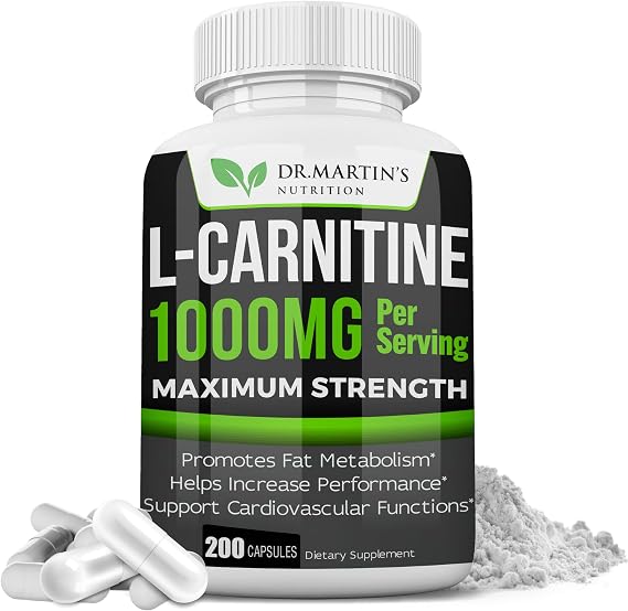 L-Carnitine 1000mg - 200 Capsules, Fat Metabolism Support USA Formulated | Amino Acid Supplement for Energy, Performance Endurance & Weight; Non-GMO; 100 day Supply by Dr. Martin's