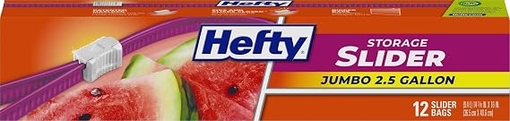 Hefty Slider Jumbo Storage Bags, Extra Large 2.5 Gallon Size, 12ct