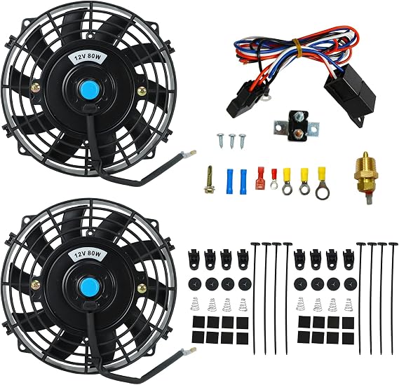 BLACKHORSE-RACING 7" Electric Radiator Cooling Fan w/ & Thermostat Relay & Mounting Kits(2 Pcs)