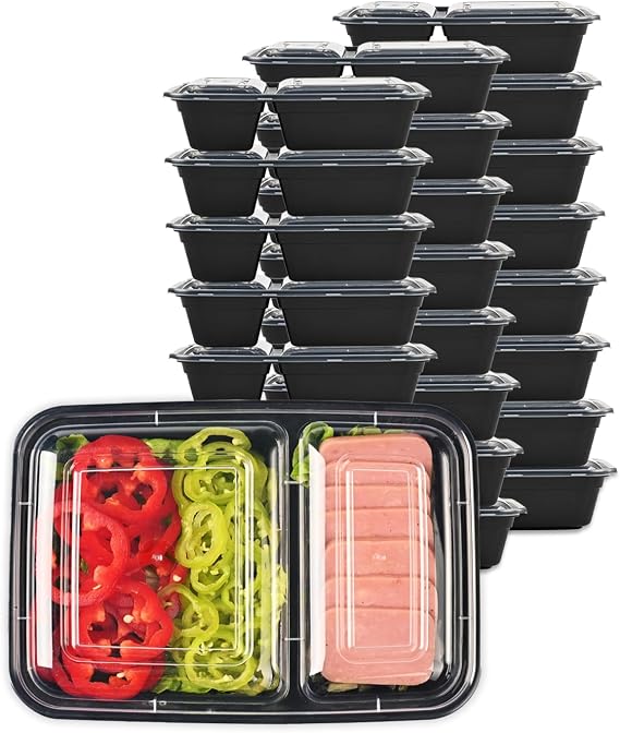 LOKATSE HOME Meal Prep Container Microwave Safe 24 Pack 2 Compartment with Lids, Stackable Bento Box, Food Storage Reusable, BPA Free, Freezer, Dishwasher Safe (32 oz)