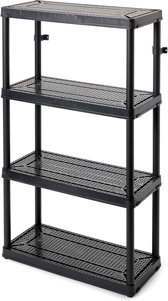 Gracious Living 4 Shelf Fixed Height Ventilated Medium Duty Storage Unit 14 x 32 x 54.5" Organizer System for Home, Garage, Basement, Laundry, Black