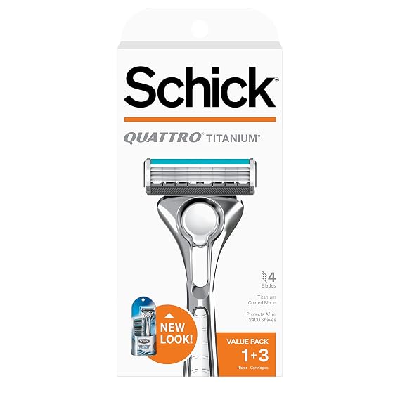 Schick Quattro Titanium Razor Schick Quattro, Quattro Razor, Titanium Razor with 3 Refill Blades