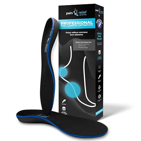 Pain Relief Orthotics by Pure Stride Full-Length Foot Support for Plantar Fasciitis, Heel & Arch Pain All-Day Comfort for Work, Walking, and Daily Wear,Men's 3-3.5 / Women's 5-5.5