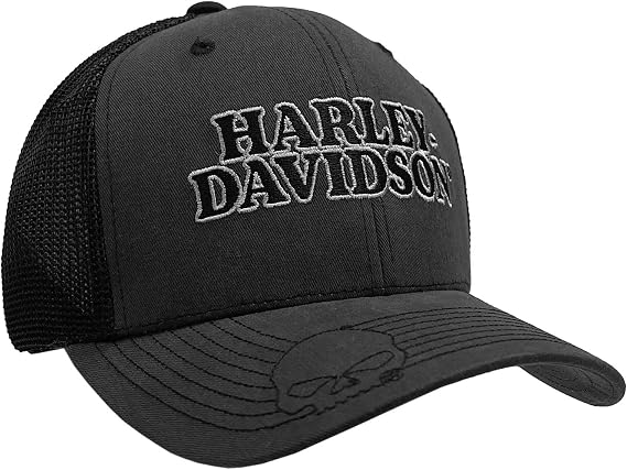 Harley-Davidson Men's Hat Embroidered Skull & H-D Text Mesh Trucker Cap
