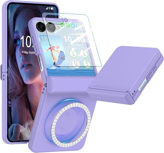 Designed for Samsung Galaxy Z Flip 7 Case Magnetic [Compatible with MagSafe] Hinge Protection with Screen Protector Hard PC Protective Cover for Women,Men - Light Purple