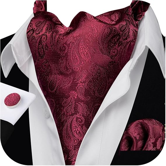 Barry.Wang Ascot for Men Cravat Tie Sets Paisley Scarf Self Tie Necktie | Silk Scarf,Paisley,Plaid,Solid Color,Handkerchief,Cufflinks,Formal,Wedding,Halloween,Costume,Party,Prom,Classic