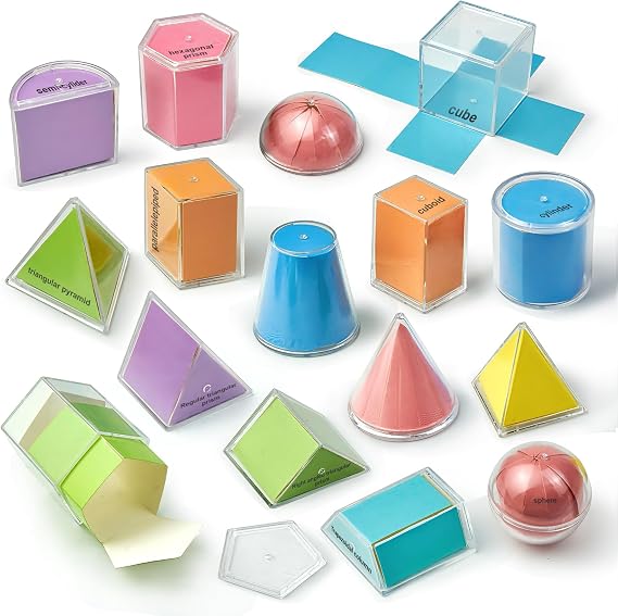 TOMMYHOME Geometric Shapes Manipulatives, 16pc Geometric Solids Set Folding Demonstrator Manipulatives for School Teaching Math, 3rd Grade Must Haves, Homeschool Math Teaching Supplies (16 PCS)