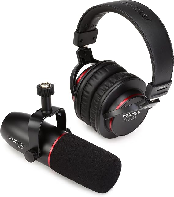 Focusrite Vocaster Broadcast Kit, Broadcast Quality Dynamic Microphone and Closed-Back Headphones for Podcasters, Mic with Built in Wind Shield and Shock Mount, XLR Cable Included