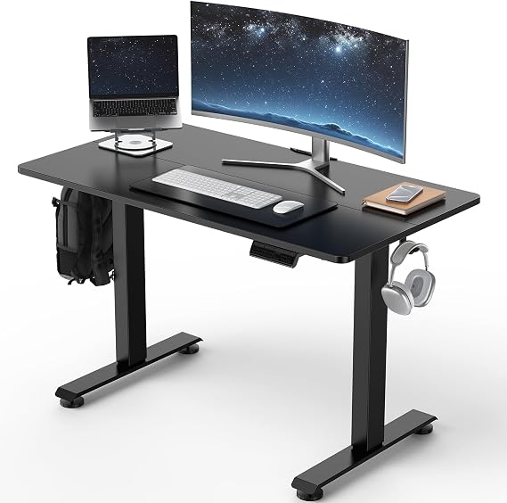 Veken 39.4 Inch Large Electric Standing Desk, Gaming Table, Black | Height Adjustable Sit Stand Up Computer Tables for Home Office, Study , Writing, Suit students, employees and group work