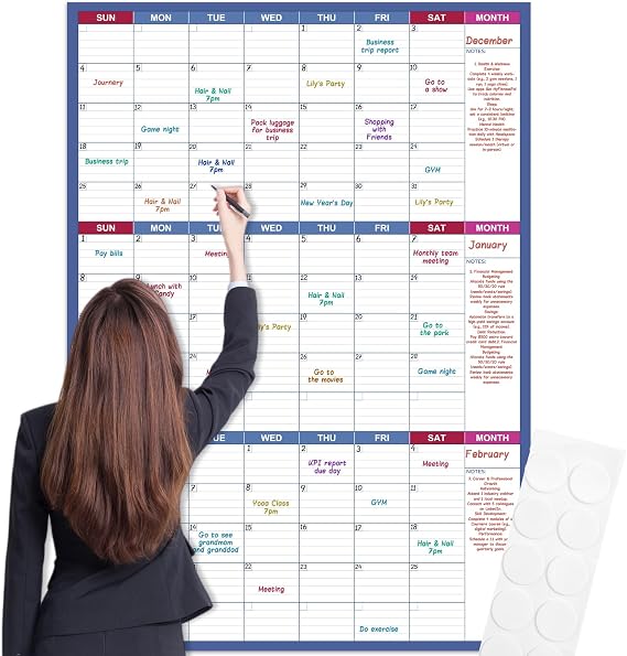 Lemome Dry Erase Calendar for Office, Classroom & Gym Undated, 3 Month, Erasable Large Wall Calendar, Premium Blank Yearly Planner, Big Dry Erase Board - Blue 28 x 40 inch