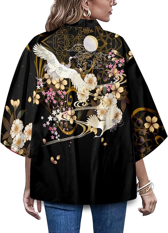 Women's Summer Cardigan Lightweight Kimono Floral Print Loose Cover up Casual Tops