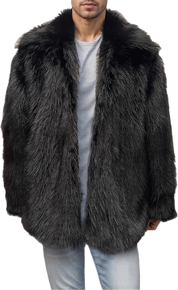 Colf Men's Winter Parka Coat Lapel Faux Fur Jacket