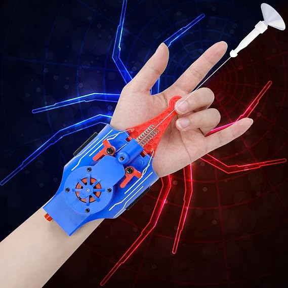 Spider Web Shooters Real,Spider Silk Launcher Wrist Toy for Kids, 8 FT Realistic Web Launcher String, Cool Gadgets String Gloves Shooters Toy for Superhero Role-Play (Blue)