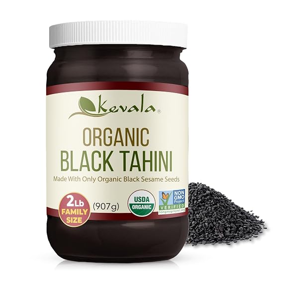 Kevala Organic Black Tahini - 32 oz, 2 lb, Double Size Black Sesame Paste | Gluten Free, For Cooking and Baking at Home, With Calcium and Dietary Fiber, For Stir-Fry Dishes and Dark Organic Hummus