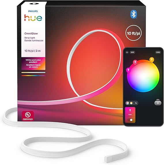 Philips Hue OmniGlow Micro LED Strip Light, 9.8ft, 1-Pack | Vibrant Color & Ambiance, 2700 Lumens, Flexible Indoor Lighting, Uniform Light, App and Voice Control