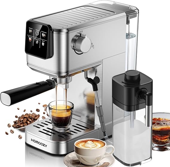 20 Bar Espresso Machine, Hot & Cold Brew Coffee Maker with Milk Frother, Touch Screen, Compact Water Tank, Expresso Coffee Machines for Lattes, Cappuccinos, Americano, Home & Office (Silver)