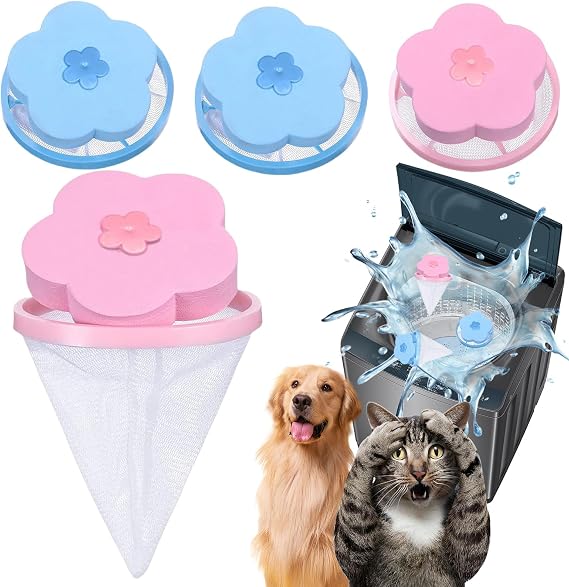 Pet Hair Remover for Laundry,Lint Catcher for Washing Machine, Laundry Pet Hair Catcher, 2026 Upgraded Floating Hair Filter Mesh Removal, Cat and Dog Hair Washing Machine Catcher; 4 Piece