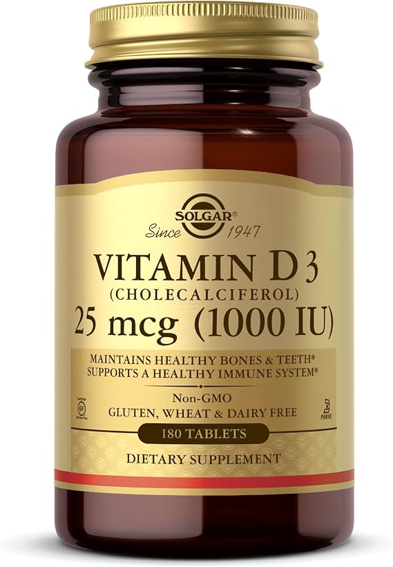 Solgar Vitamin D3 (Cholecalciferol) 25 MCG (1000 IU), 180 Servings