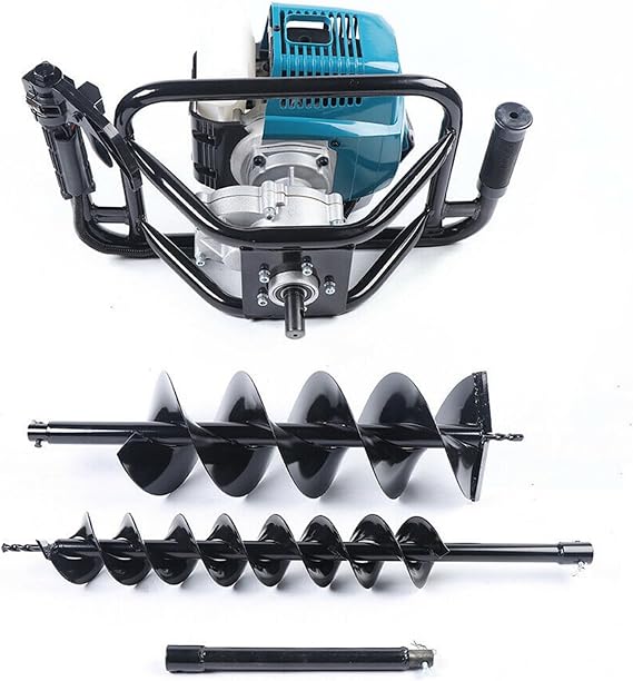 52cc 2-Stroke Post Hole Digger, Ground Drilling Machine Kit with Auger Drill Bits, Earth Auger Digging Machine, Gas Powered Post Hole Digger Set, Garden Excavator (DZ52C)
