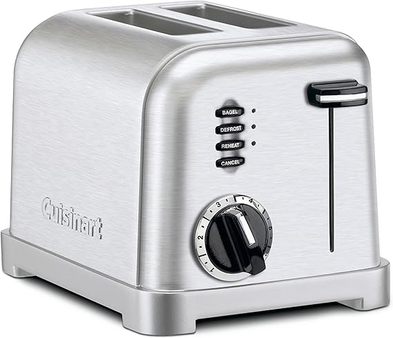 Cuisinart CPT-160P1 Metal Classic 2-Slice Toaster, Brushed Stainless Steel, 6 Shade Settings, 1.5" Wide Slots for Bagels & Bread, Defrost/Reheat Functions, Extra-Lift Lever, Slide-Out Crumb Tray
