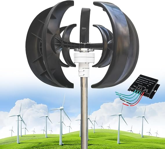 12000W Wind Turbine Generator, 12V/24V/48V 5 Blades Vertical Wind Turbine Kit, 3 Phase AC Permanent Magnet Generator, Low Wind Speed Starting, w/Controller, for Home, Boat, Motor Home,Black-24V