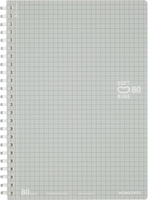 Kokuyo Spiral Graph Notebook, 8.3'' x 5.8'' Business Journal A5 Soft Ring Notebooks with 5mm Grid Ruled, 80 Perforated Sheets, Sliver 1 Subject Notebook, Note Take for Work. Japan Import(SU-SV338S5-C)