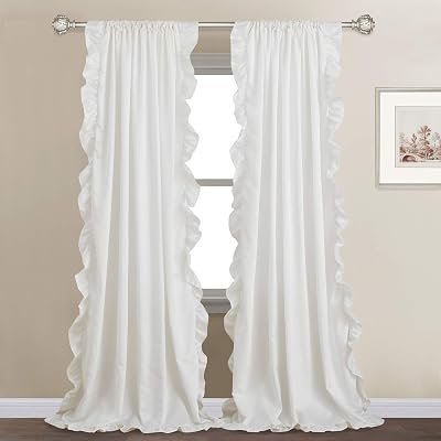 StangH Ruffle Curtains for Bedroom,Farmhouse Style Shabby Chic Window Curtain Panel Set Privacy Protect for Dining RoomBathroomLiving RoomDormCottageCountry, White, W52 x L84, 2 Panels