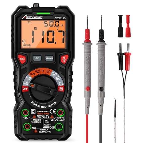 AVID POWER Digital Multimeter, Auto-Ranging TRMS 6000 Counts Ohm Meter, Voltage Tester, Fast Accurately Measures Current Amp Resistance Diodes Frequency Capacitance Temperature for Automotive with NCV