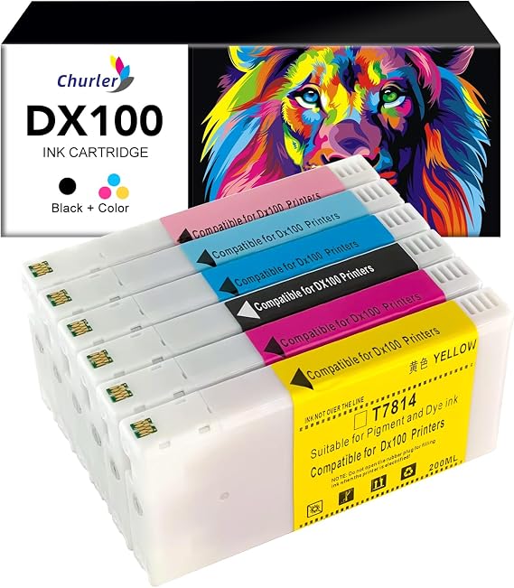DX 100 Ink Cartridge 200 ML Remanufactured lnk Cartridge Replacement for Fujifilm Frontier-S DX100 Printer 6PK(Black,Cyan,Magenta,Yellow,Pink, Skybule)