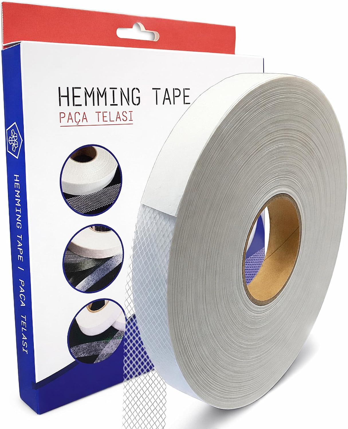 Paça Telası 2 cm x 50 m - Çift Taraflı Yapışkan Tela - Şerit Tela - Ütü ile Yapıştırılan Tela - Dokumasız Uygulama - Amerikan Tela - Dikiş Nakış Telası Beyaz