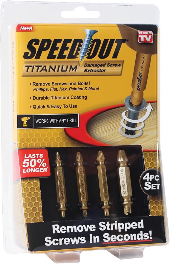 Speed Out Titanium Damaged Screw Extractor Kit, 4 Piece Set