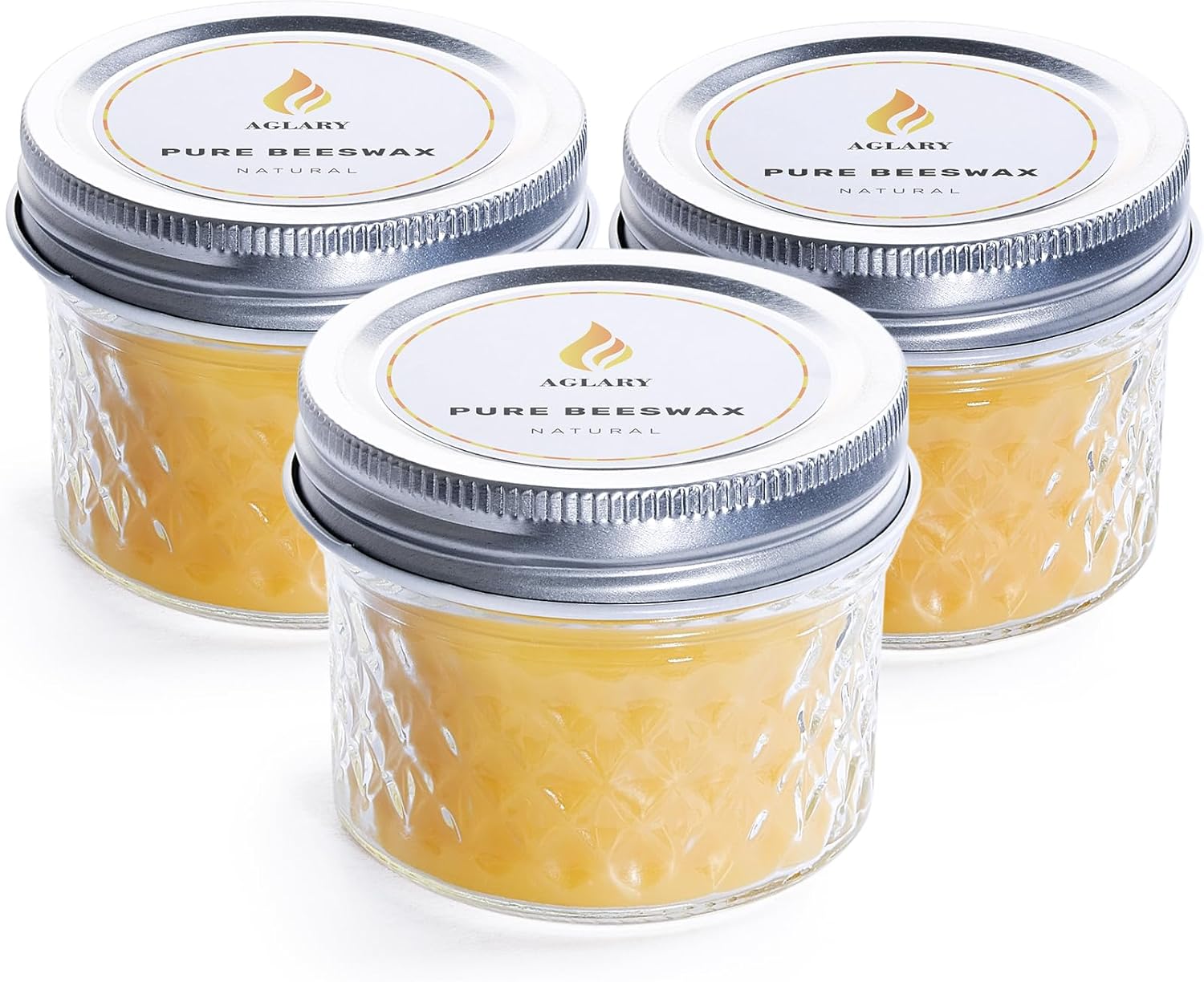 3PCS Beeswax Candle in Glass, 3oz,Over 21H Burn Time, Elegant and Natural Home Lighting,Unscented Beeswax-Raw