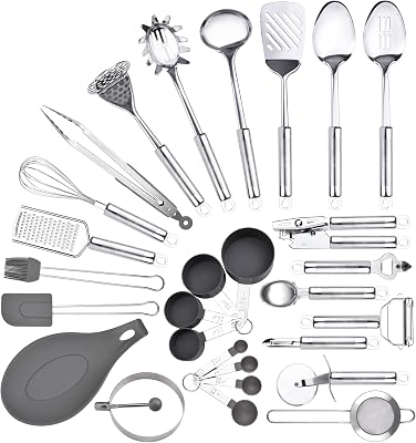 Stainless Steel Kitchen Utensil Set - 28 Cooking Utensils - Nonstick Kitchen Utensils Cookware Set with Spatula - Best Kitchen Gadgets Kitchen Tool Set Gift