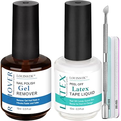 LOUINSTIC Gel Nail Polish Remover & Liquid Latex for Nails: Skins Protective Barrier Helps Remove Easily in 2-5 Minutes, Low-Irritation, No Residue, No Foil Needed, with Manicure Tools