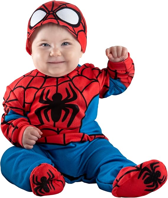 Marvel Spider-Man Official Infant Deluxe Costume - Premium Quality Minky Fabric and Non-Slip Grip Booties
