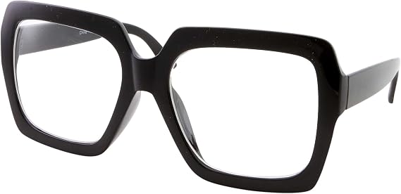grinderPUNCH XL Black Thick Square Oversized Clear Lens Glasses - Men and Women Costume or Fashion