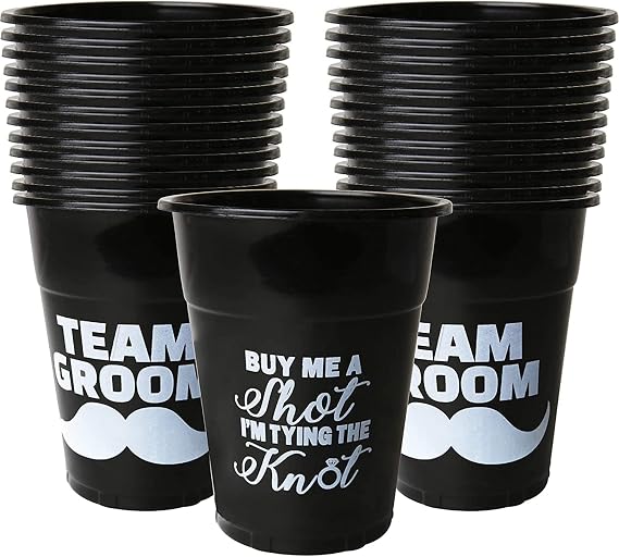 Bachelor Party Supplies - Team Groom Cups Bulk Pack of 25 Plastic Cups