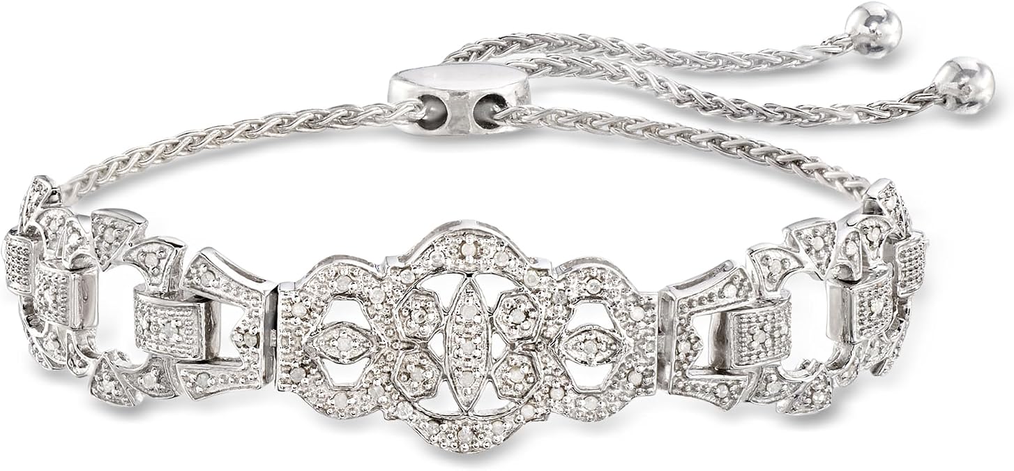 Ross-Simons 0.25 ct. t.w. Diamond Openwork Bolo Bracelet in Sterling Silver