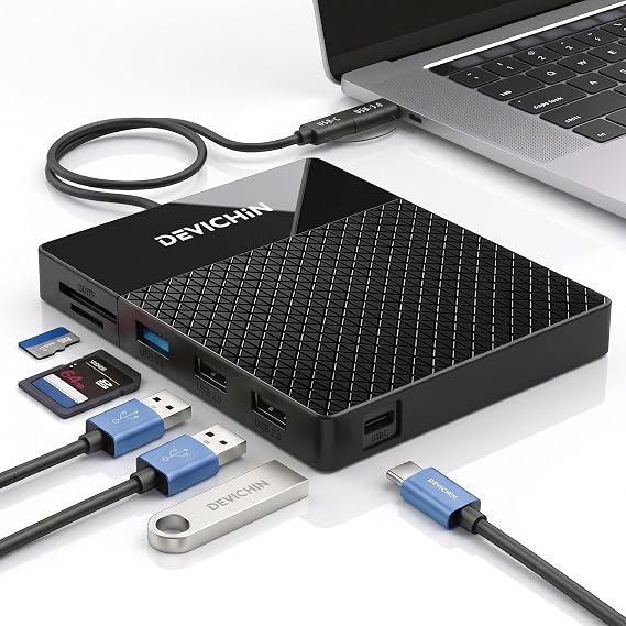 1TB External Hard Drive, USB C & USB 3.0 Multiport Hub+ SD/TF Card Reader 7-in-1 All in One, Docking Station, Multi-Function HDD for Windows, Mac, Android, iPhone 15/16/17, Laptop, Desktop