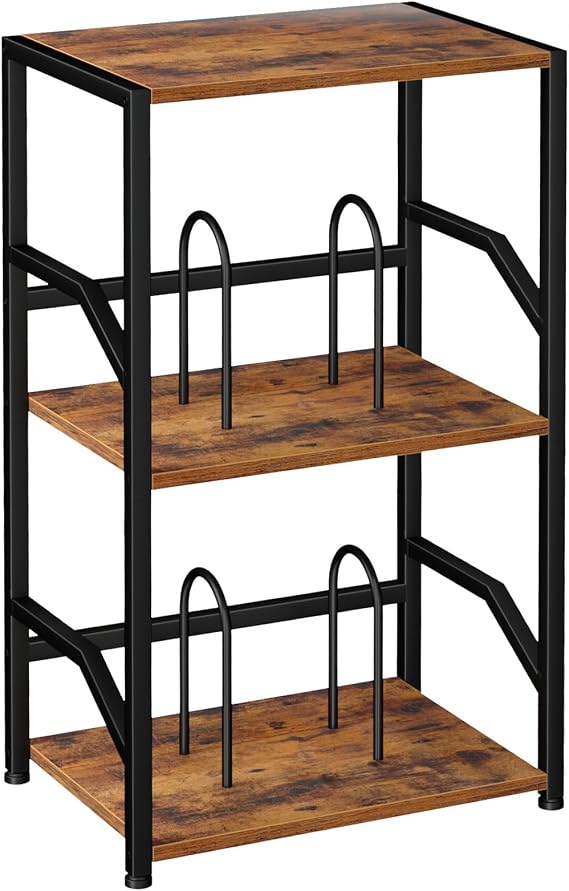LOAKEKEL Record Player Stand, Turntable Stand with Vinyl Record Storage | Vinyl Record Player Table Holds 200 Albums, 3 Tier End Table with Removable Dividers, Living Room, Bedroom, Rustic Brown