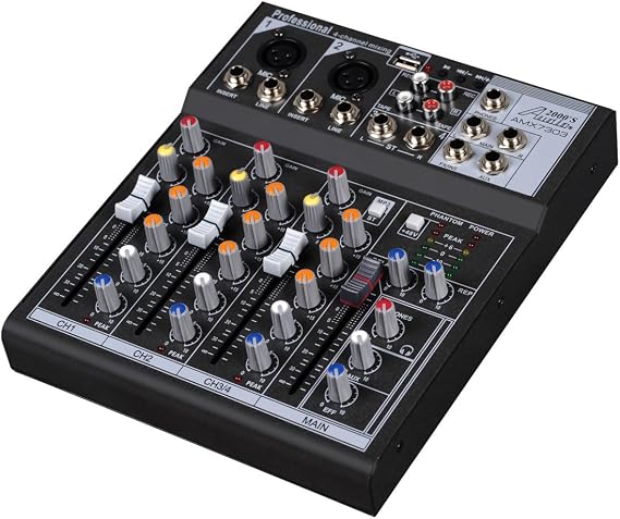 Audio2000'S AMX7303UBT Four-Channel Audio Mixer with USB Interface, DSP Processor, and Phontom Power