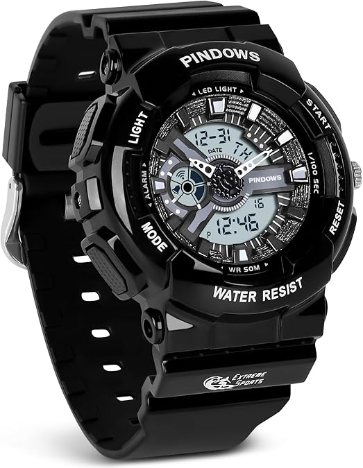 PINIDOUS Women Watch for Women Teenagers Watch Outdoor Waterproof Digital Sports Analog Watches for Ladies Students with Stopwatch Alarm Countdown Dual Display 7 Color LED Backlight